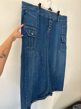 Y2K Preppy Cargo Blue Denim Straight Cargo Maxi Streetwear Plus Skirt - Size 22